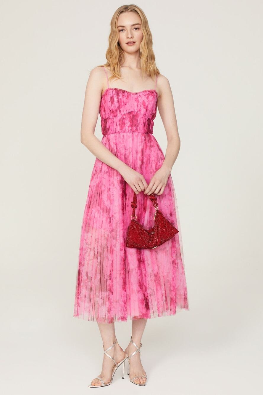 ML MONIQUE LHUILLIER Pink Floral Tulle Sweetheart Neckline A-Line Dress Size 14